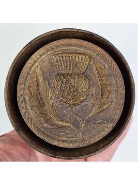 Vintage Wooden Butter Mold Press Floral Folk Art Carved Round Primitive Kitchen